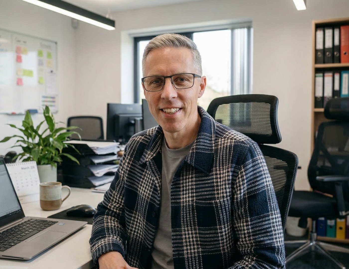 Rich, founder of Smart Little Systems, at his desk in Kimberley, Nottingham